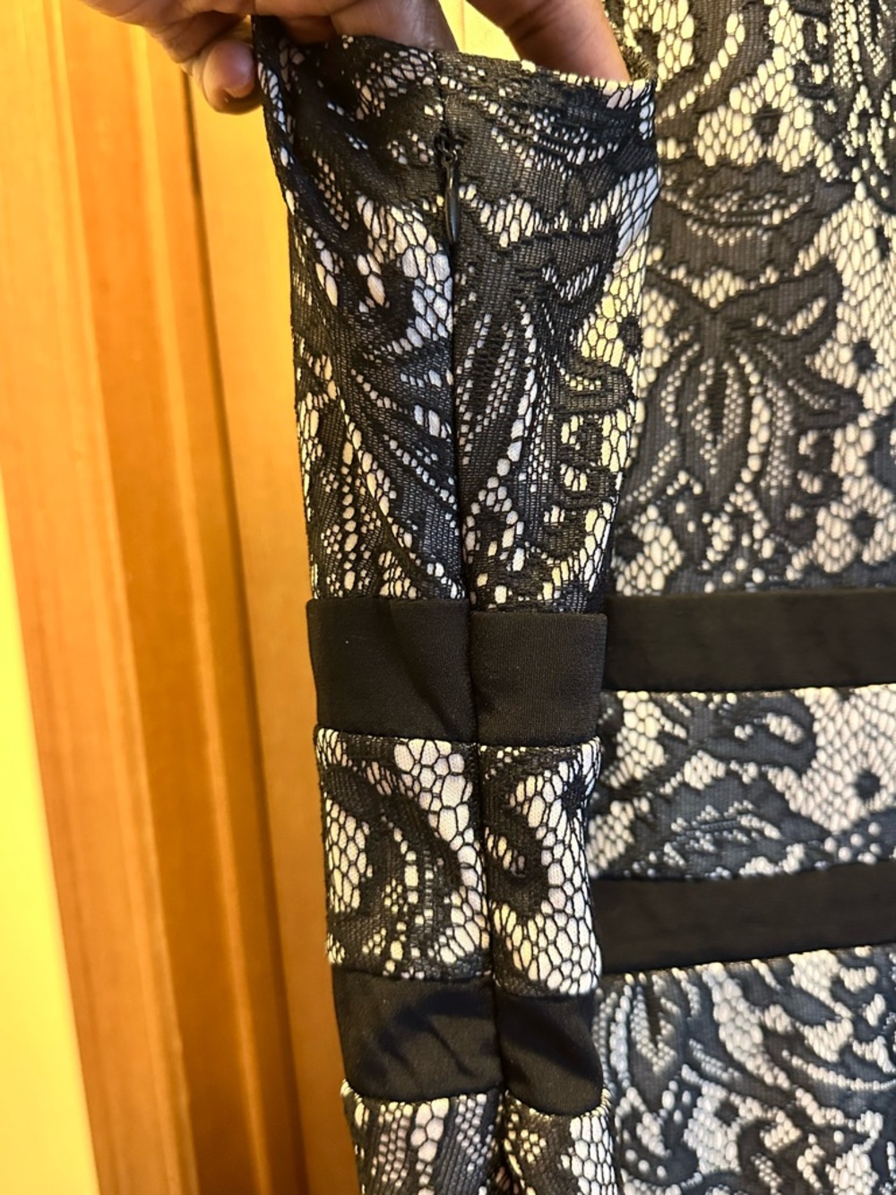 Ashley Stewart Black and White Lace V-Neck Midi Dress - Picture 4 of 6